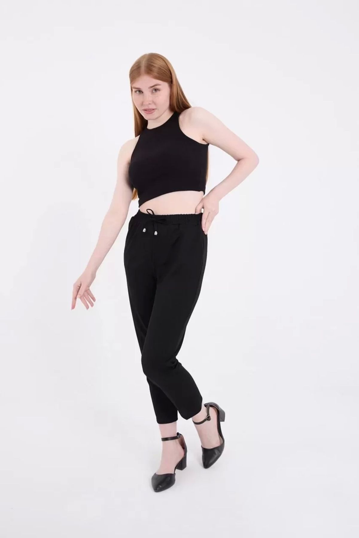 AE Stil Kadın Tam Kalıp Basic Eşofman Pantolon - Siyah