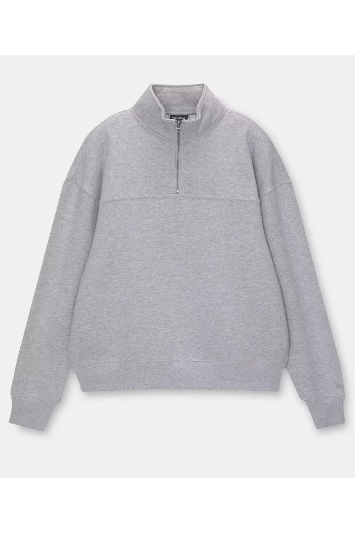 AE Stil Oversize Yarım Farmuarlı Yakalı Basic SweatShirt - Gri