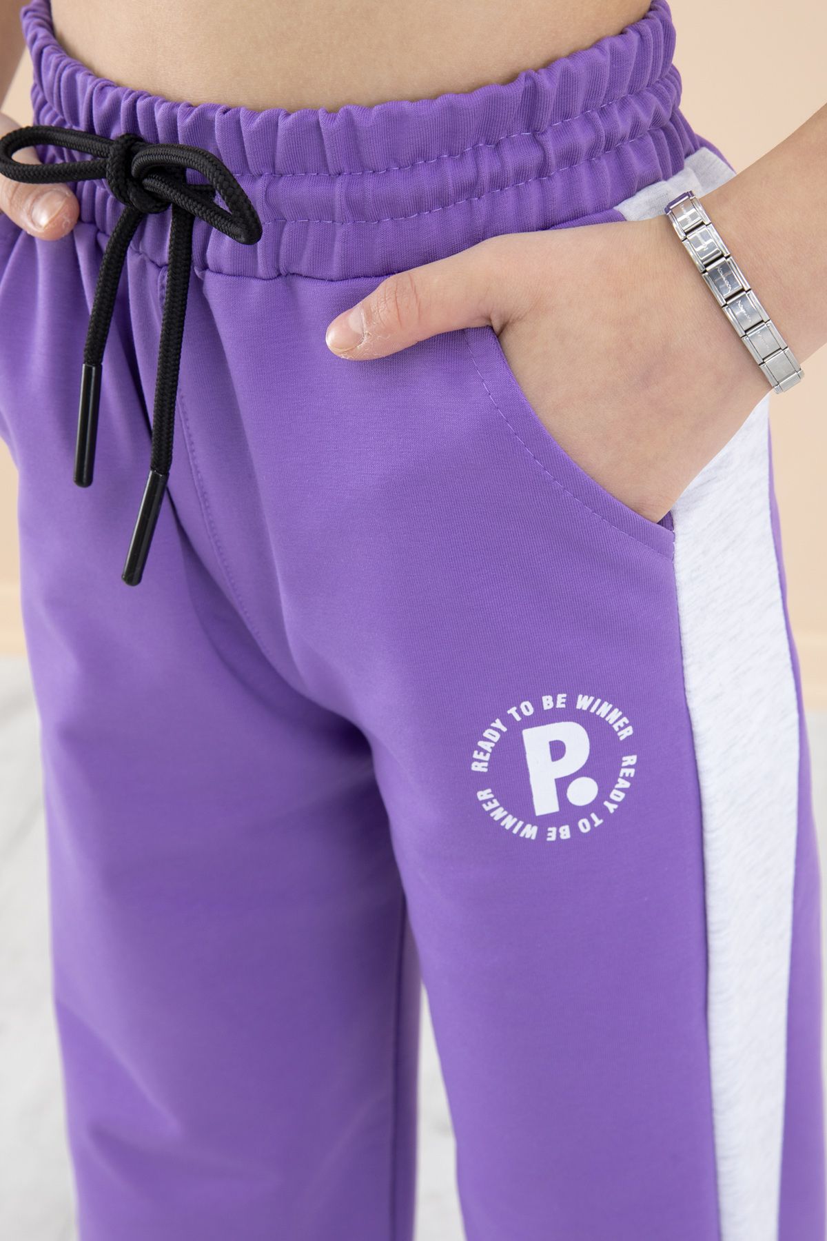 Cansın Mini-Lilac Garnished Wide Leg Girl's Elastic Waist Sweatpants 20192 1