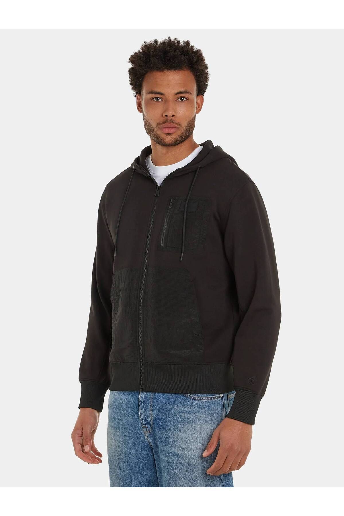 Calvin Klein-Pánska čierna mikina s kapucňou Calvin Klein Mix Full Zip Throug Sweatshirt BEH CK Black 1