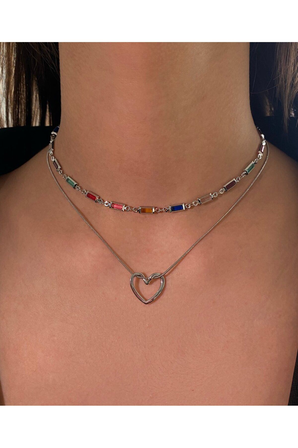 H&B Design Silver Baget Taşlı Choker