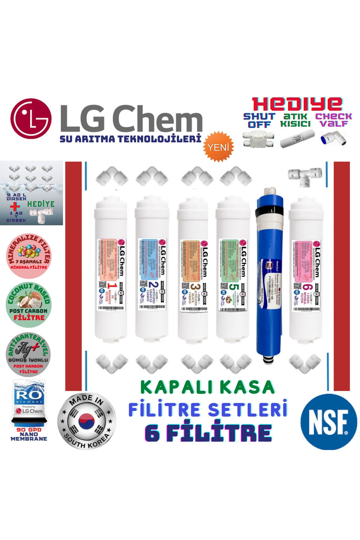 LG Chem Kapalı Kasa 6 Filtre 12 Aşama Su Arıtma Cihazı Filtre Seti