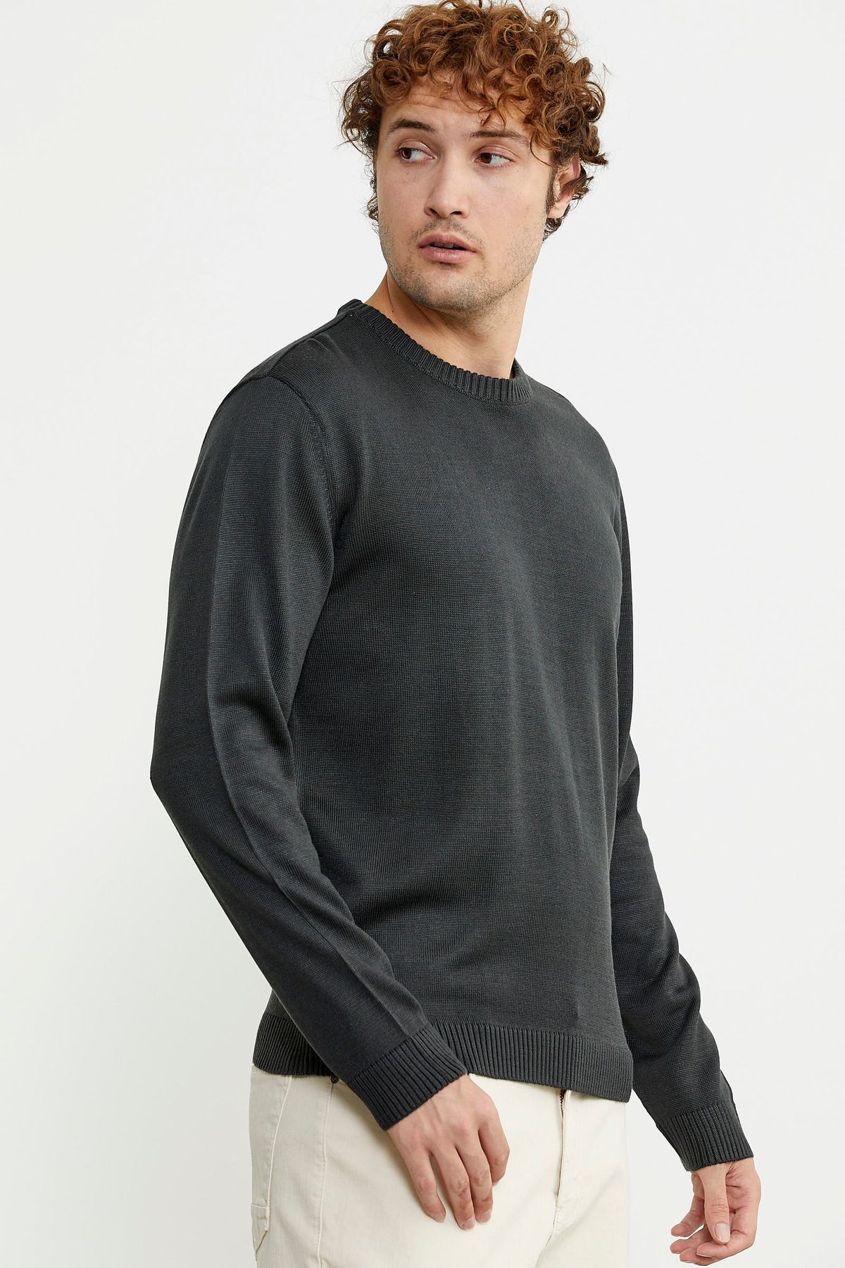 Sementa-Anthracite Colored Basic Knitwear Sweater - Crew Neck 3