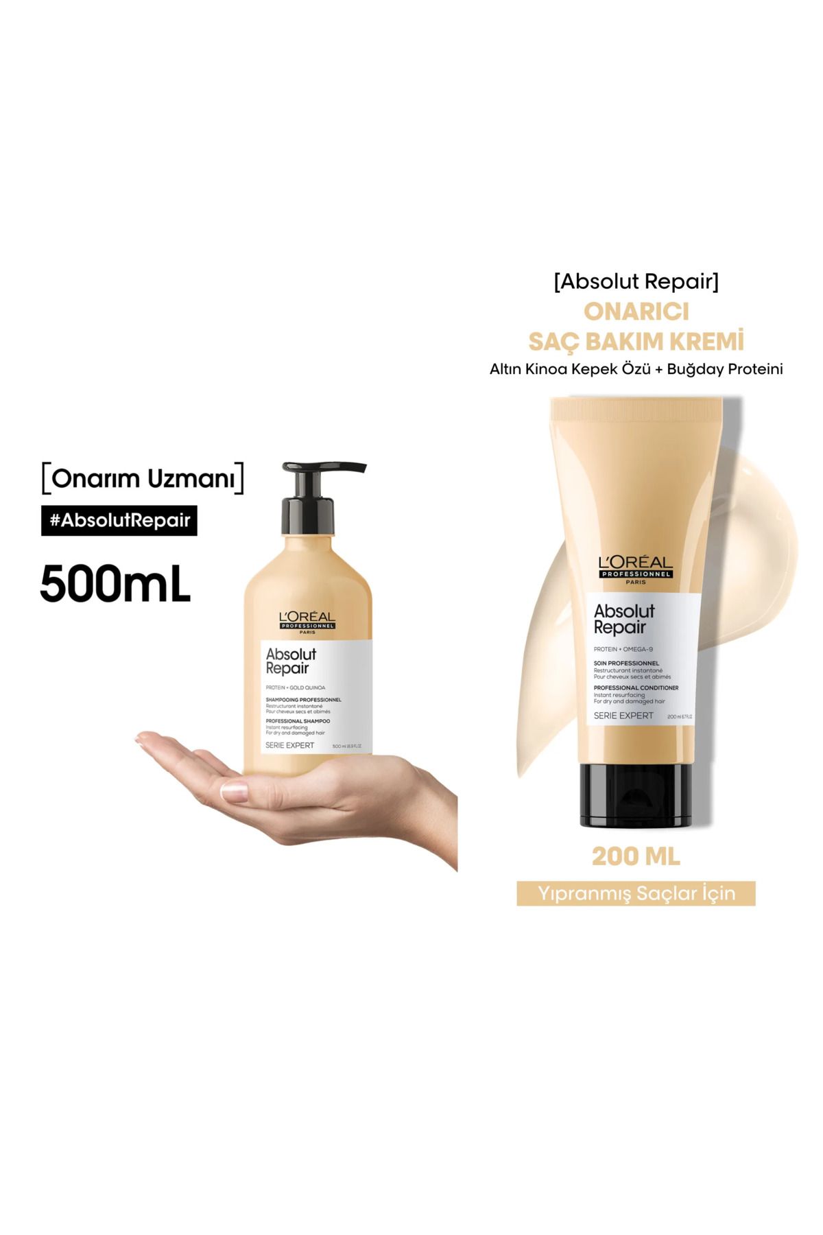 L'oreal Professionnel Serie Expert Absolut Repair Yıpranmış Saçlar Için Onarıcı Şampuan 500ml +Saç Bakım Kremi 200ml