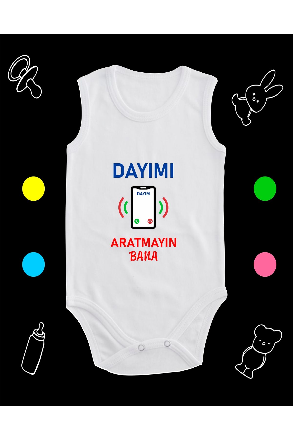 enmalife Cep Telefonu Dayımı Aratmayın Baskılı Pamuklu Penye Çıtçıtlı Bebek Body Bebek Zıbını 1-2 Yaş