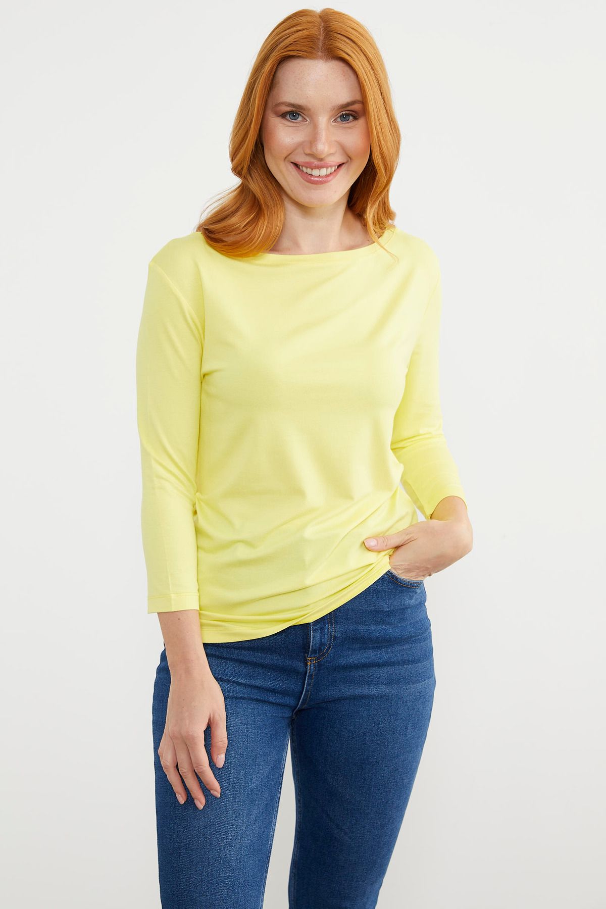 Sementa-Boat Neck Long Sleeve T-Shirt - Yellow 3