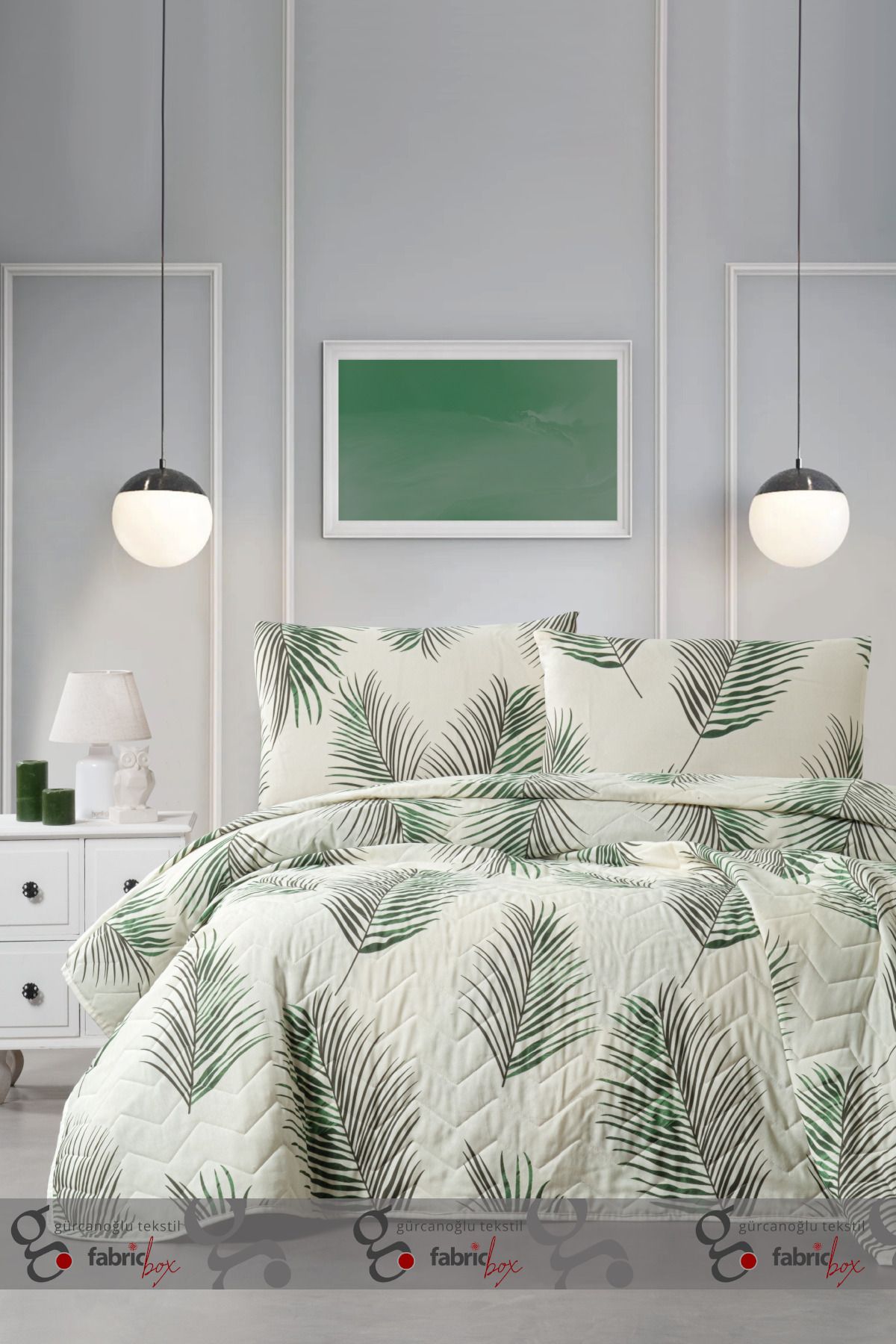 Fabric Box-طقم مفرش سرير مزدوج منقوش - قابل للغسل، متعدد الأغراض، 100% قطن، قماش خارجي 220 × 230 سم 2