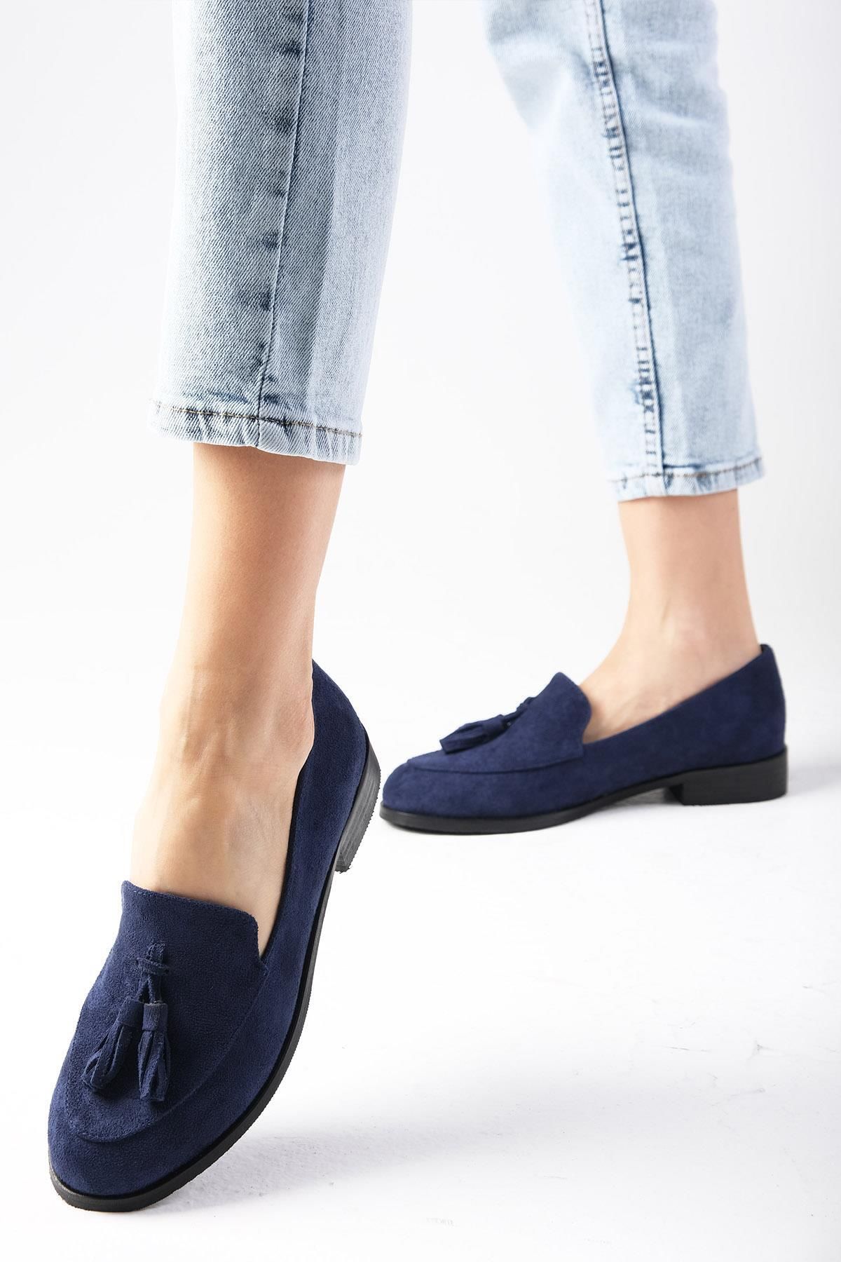 لوفر آبی زنانه کفش های آکسفورد Iris Navy Blue Color Suede Oxford Daily Flat Mio Gusto