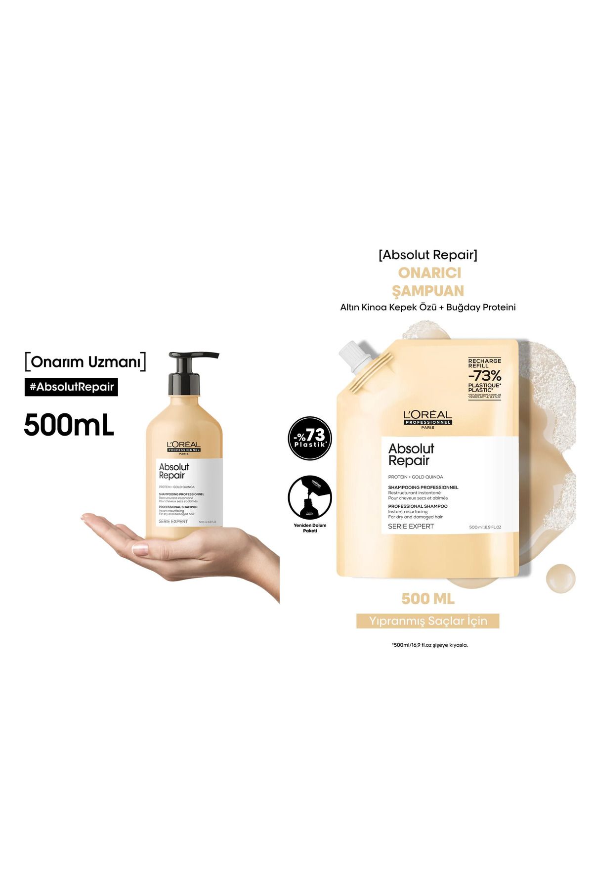 L'oreal Professionnel Serie Expert Absolut Repair Yıpranmış Saçlar Için Onarıcı Şampuan 500ml + Refill Şampuan 500ml