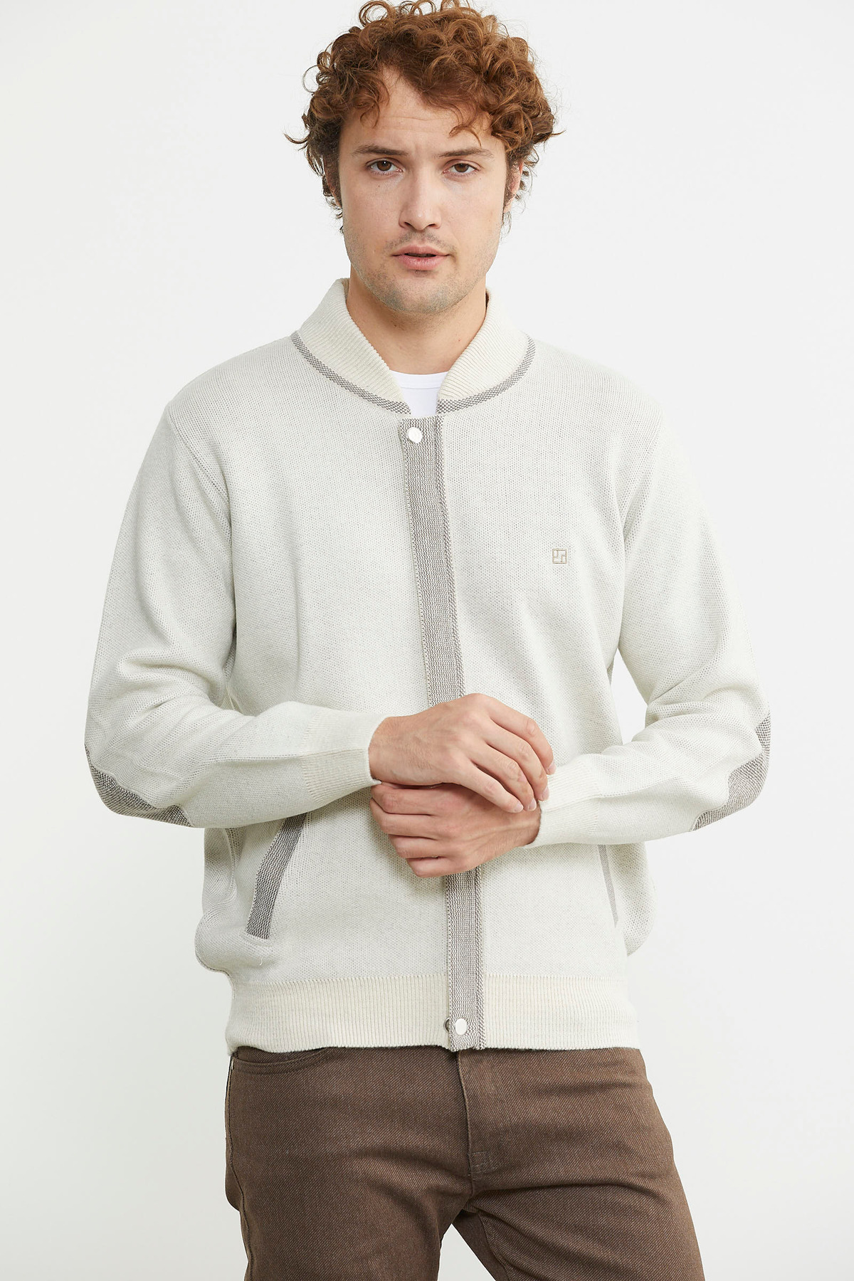 Sementa-Beige and Milk Brown Woolen Knitwear Coat with Pockets 3