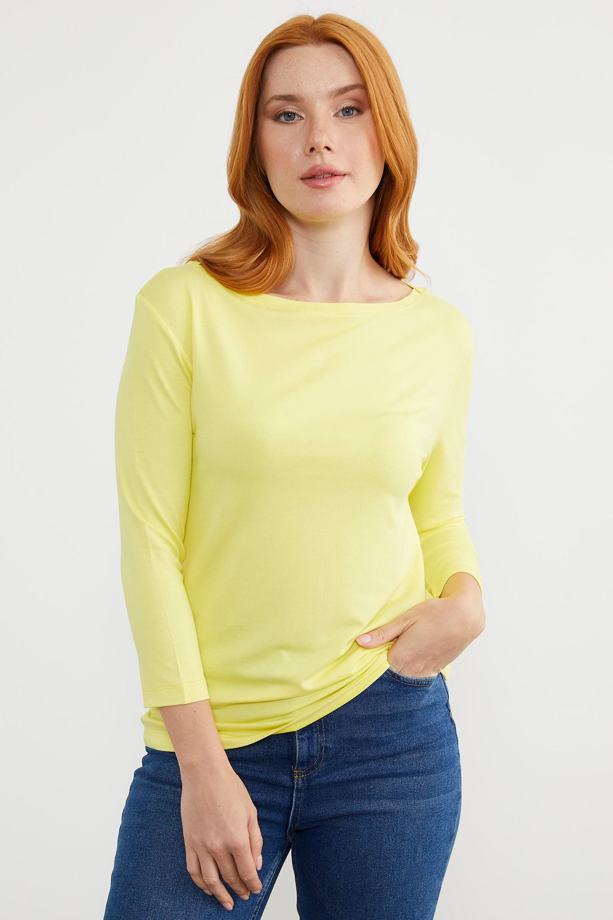 Sementa-Boat Neck Long Sleeve T-Shirt - Yellow 2