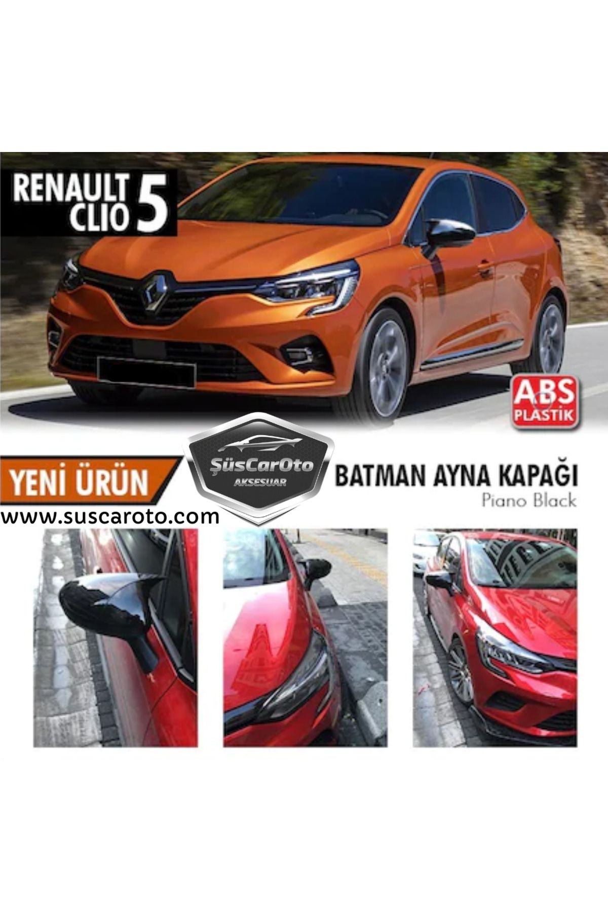 caralp Renault Clio 5 2019 Sonrası Batman Yarasa Ayna Kapağı Piano Black ABS Plastik