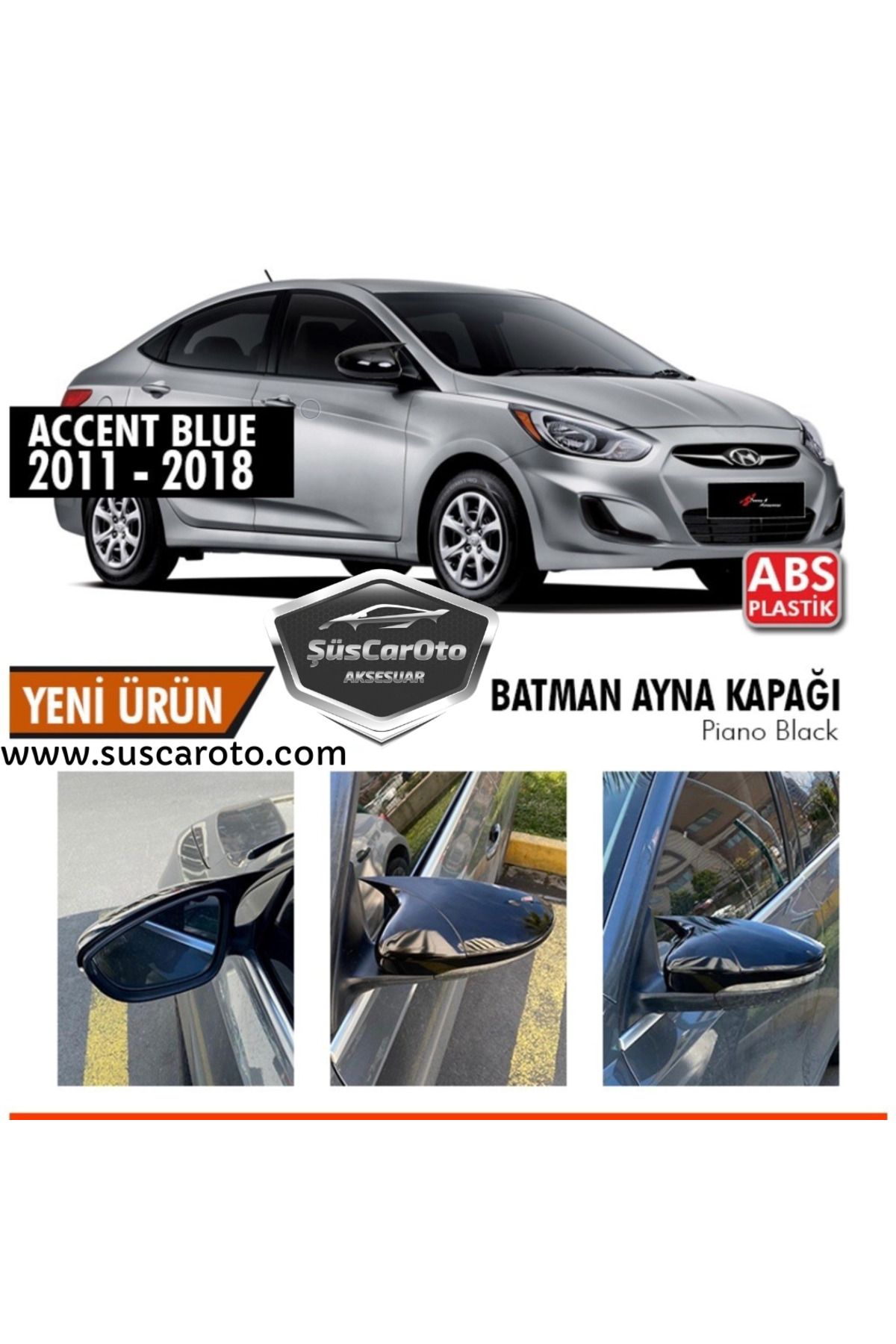 caralp Hyundai Accent Blue 2010-2018 Sinyalsiz Batman Yarasa Ayna Kapağı Piano Black ABS Plastik