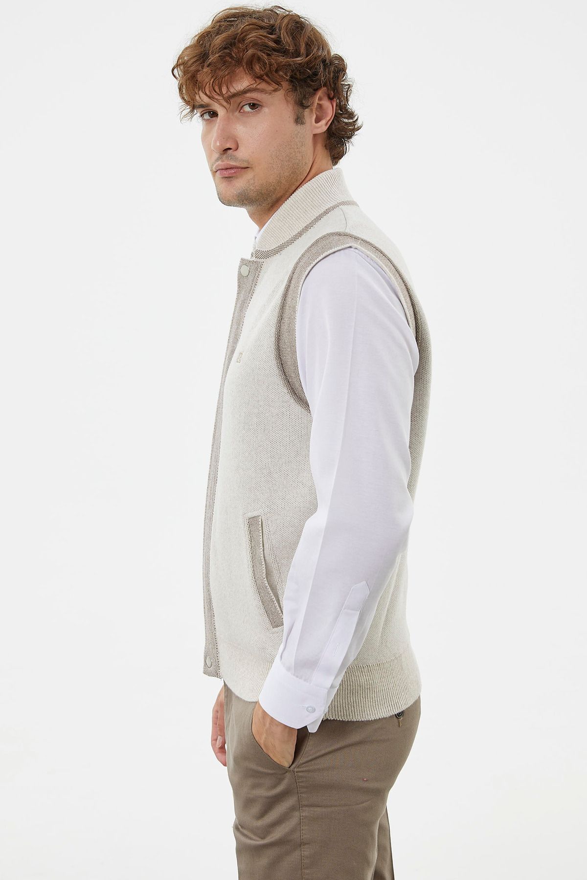 Sementa-Μπεζ Πλεκτό Γιλέκο με φερμουάρ Judge Collar - Milk Brown 5