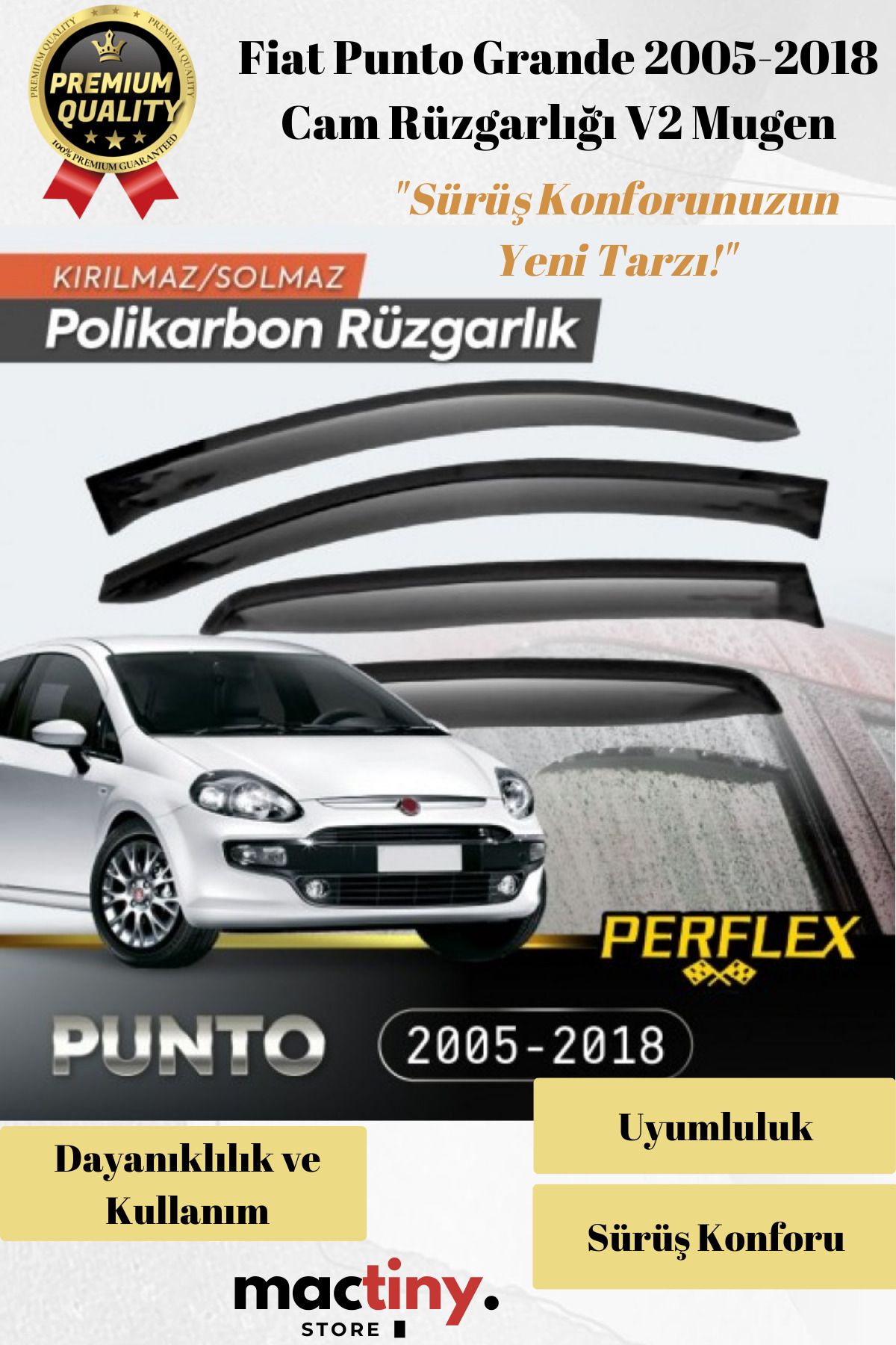 Mactiny Premium Ürün Kaliteli Üretim Sağlam Dayanıklı Fiat Punto Grande 2005-2018 Cam Rüzgarlığı V2 Mugen