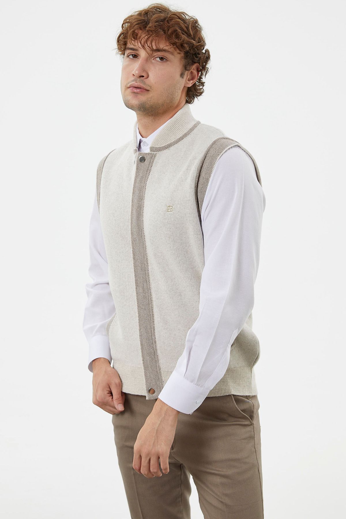 Sementa-Μπεζ Πλεκτό Γιλέκο με φερμουάρ Judge Collar - Milk Brown 3
