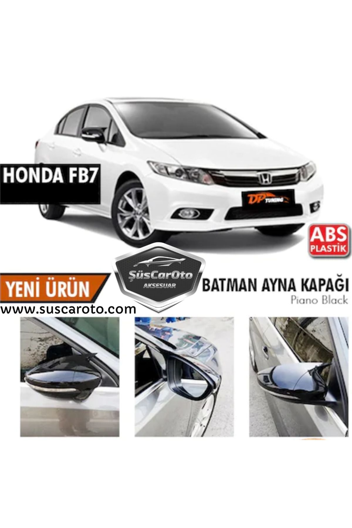 caralp Honda Civic FB7 2012-2016 Batman Yarasa Ayna Kapağı Piano Black ABS Plastik