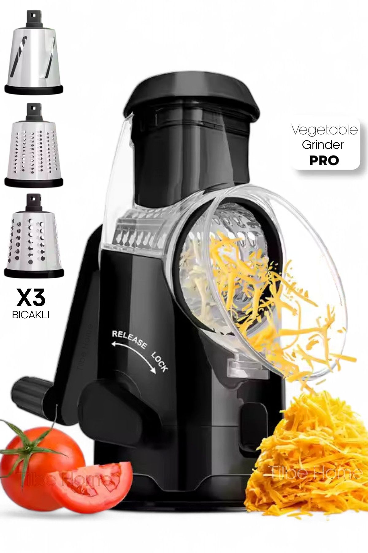 Tilbe Home Vegetable Grinder Pro Dilimleyici Öğütücü 3 Çelik Bıçaklı Kollu Rende Sebze Doğrayıcı Mutfak Robotu