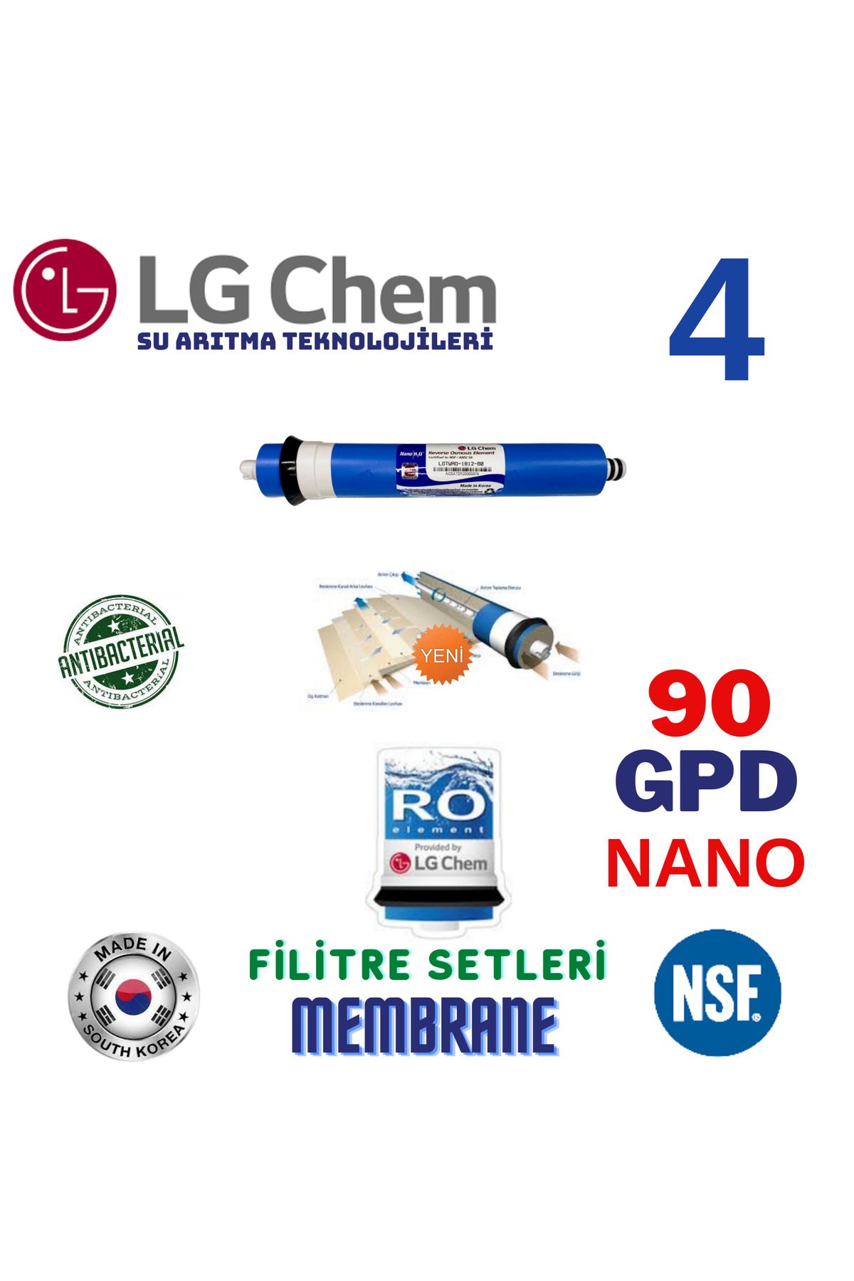 LG Chem 90 gpd NANO MEMBRANE FİLTRE SU ARTMA CİHAZLARI İÇİN