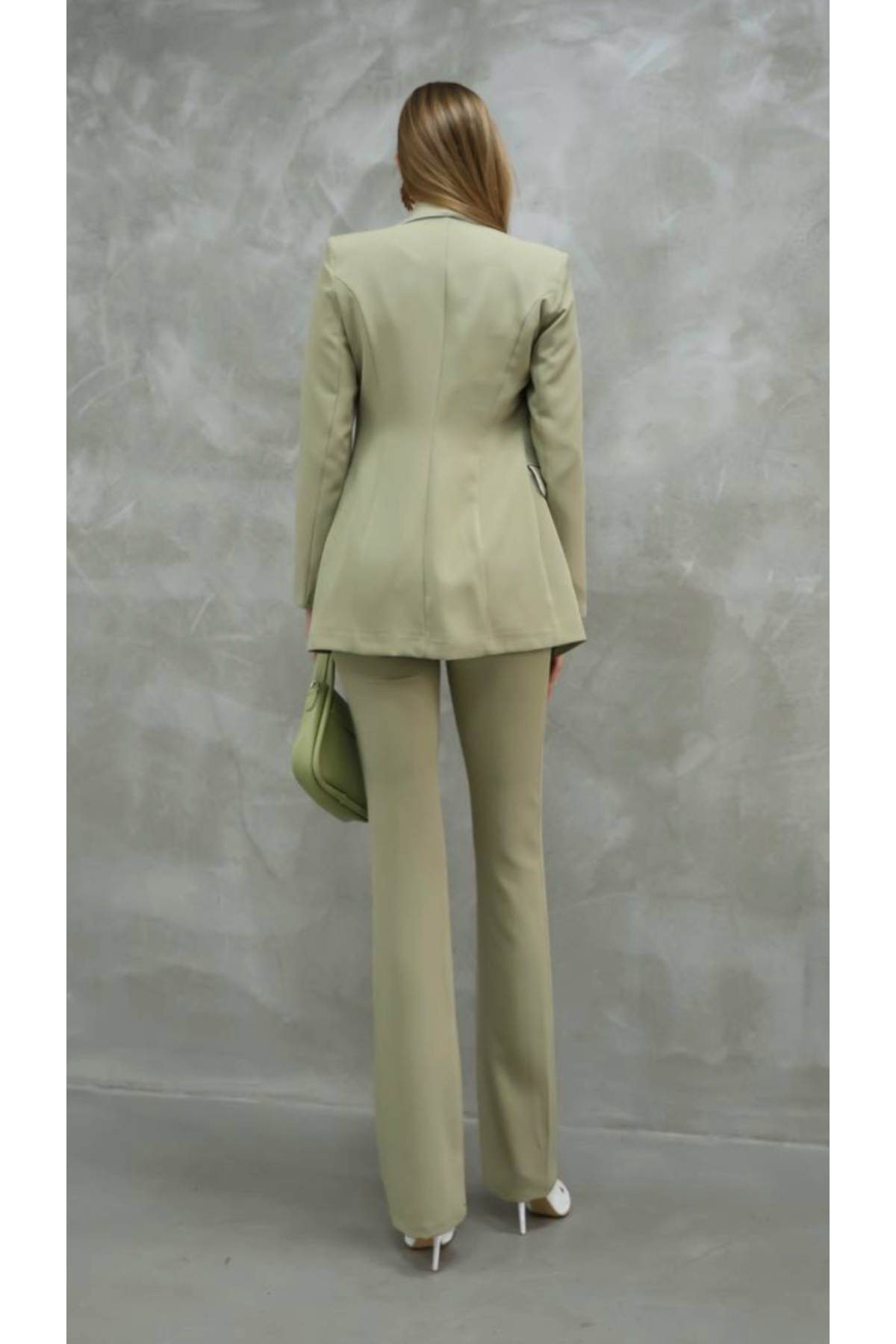 ZF BUTİK-Khaki Women's Jacket and Trousers Set - Silver Detailed 5