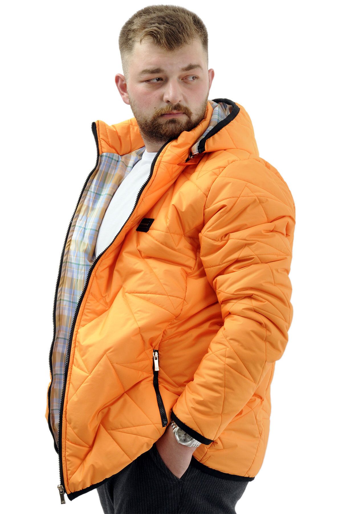 ModeXL-Men's Quilted Coat Hooded - Plus Size, Orange U24606 2