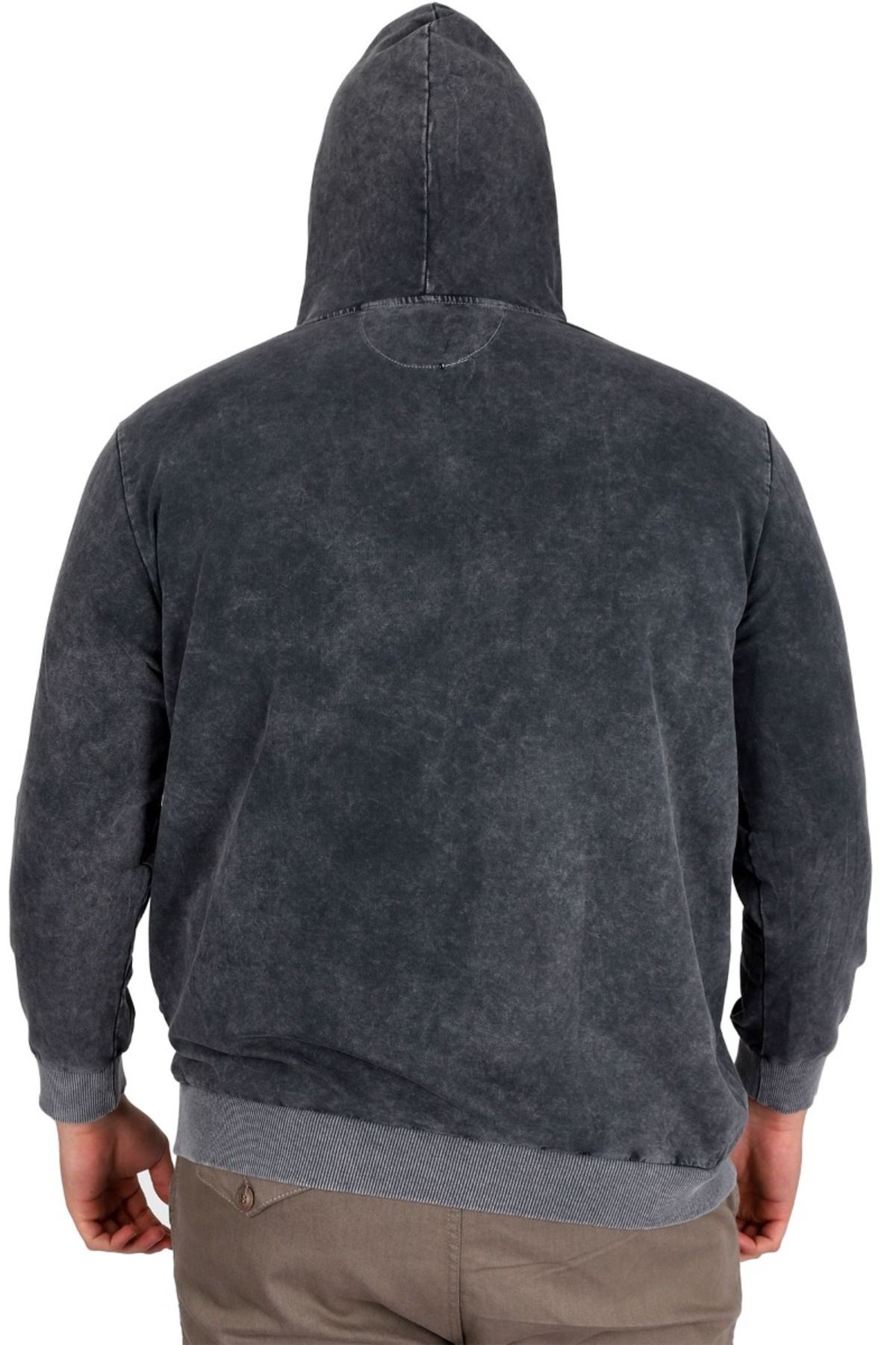 ModeXL-Men's Hooded Sweatshirt - Mode Xl, Plus Size, Acid Wash Interlock U24167 Antramelange 4