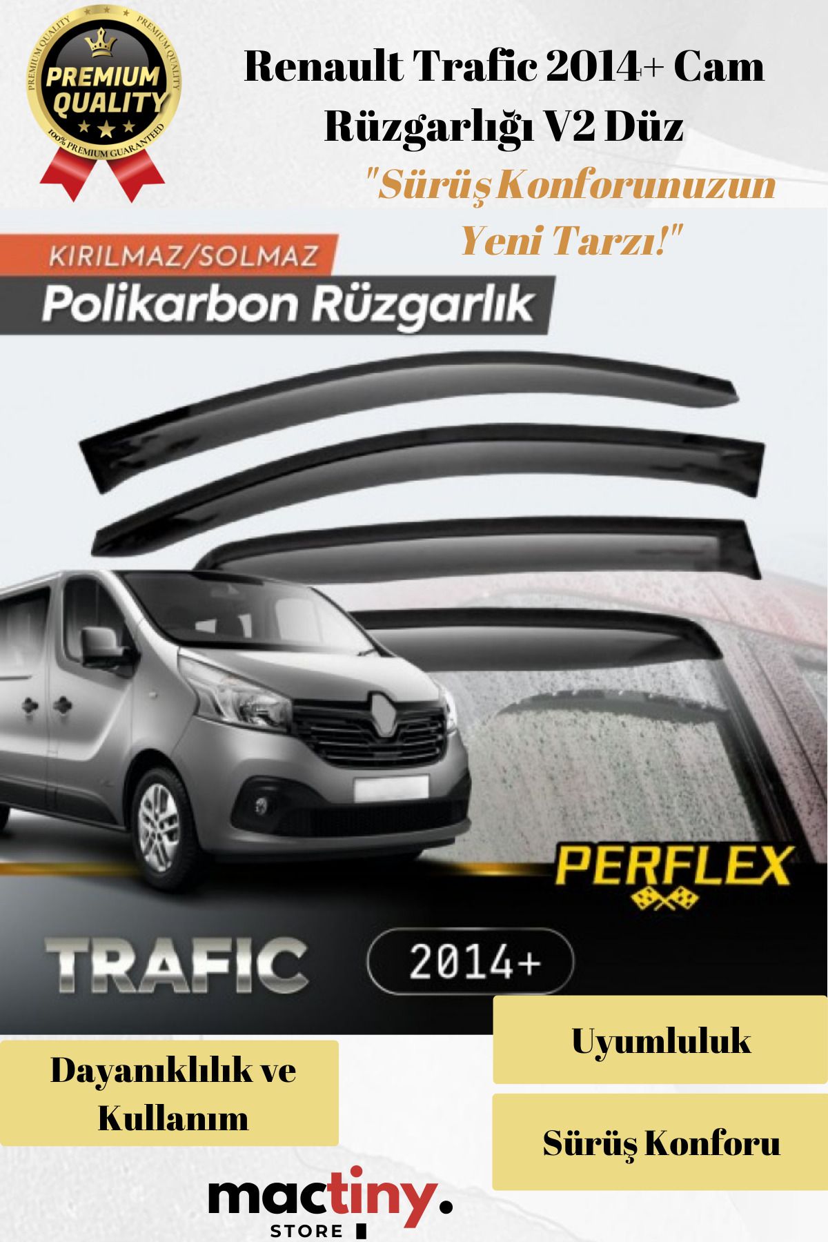 Mactiny Premium Ürün Kaliteli Üretim Sağlam Dayanıklı Renault Trafic 2014+ Cam Rüzgarlığı V2 Düz