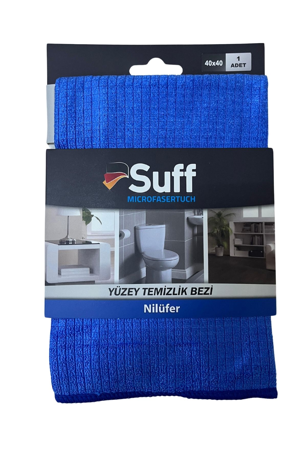 Suff Nilüfer Damalı Mikrofiber Yüzey Temizlik Bezi 40 x 40 cm, Mavi