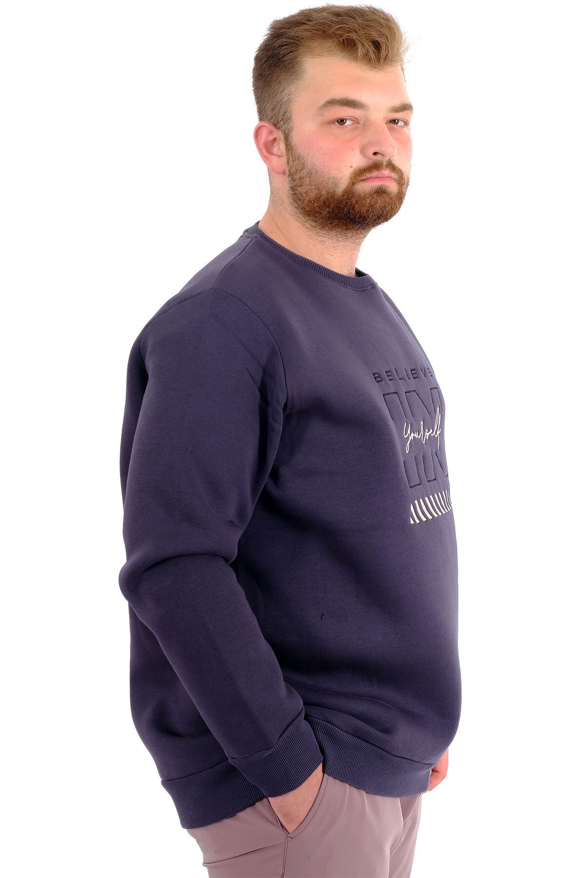 ModeXL-Men's Sweatshirt - Plus Size, 3 Thread, Printed, Smoked Believe U24527 3