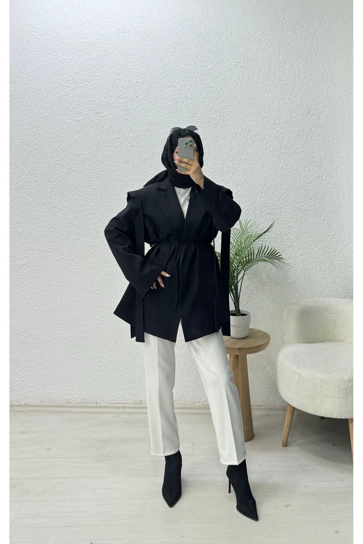 lurex moda-Blazer Jacket with Shoulder Belt 7