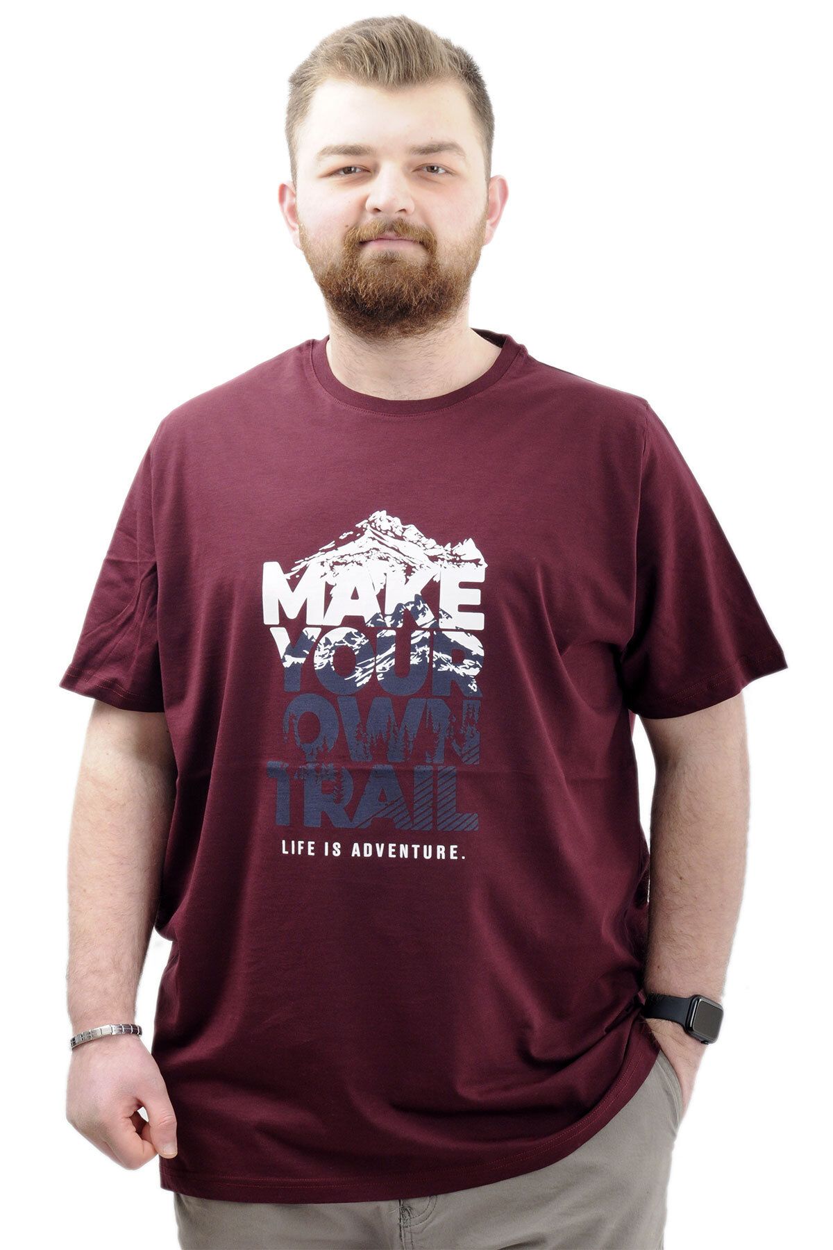 ModeXL-Men's Plus Size T-Shirt - Crew Neck, Printed Own U24060 Plum 1