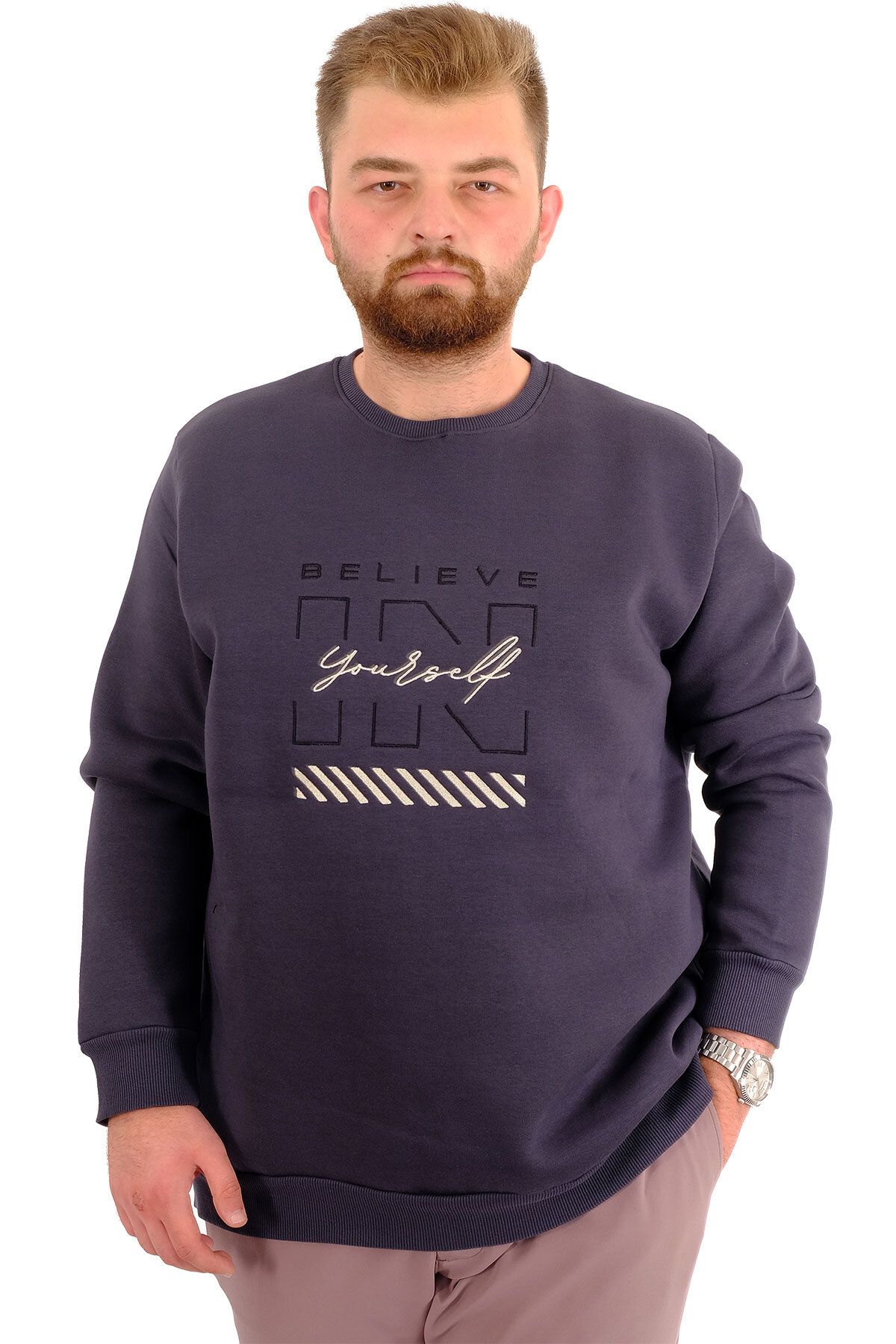 ModeXL-Men's Sweatshirt - Plus Size, 3 Thread, Printed, Smoked Believe U24527 1