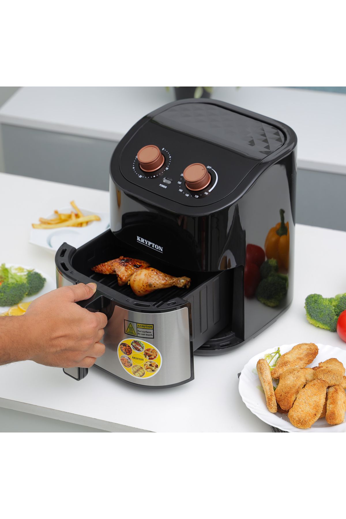 KRYPTON-Air Fryer- KNAF6228N/ 1600 w, 4.5 Liter Capacity with Non-Stick Pot with Rack 3