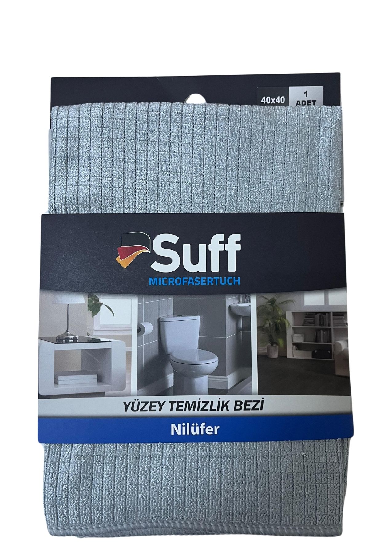 Suff Nilüfer Damalı Mikrofiber Yüzey Temizlik Bezi 40 x 40 cm, Gri