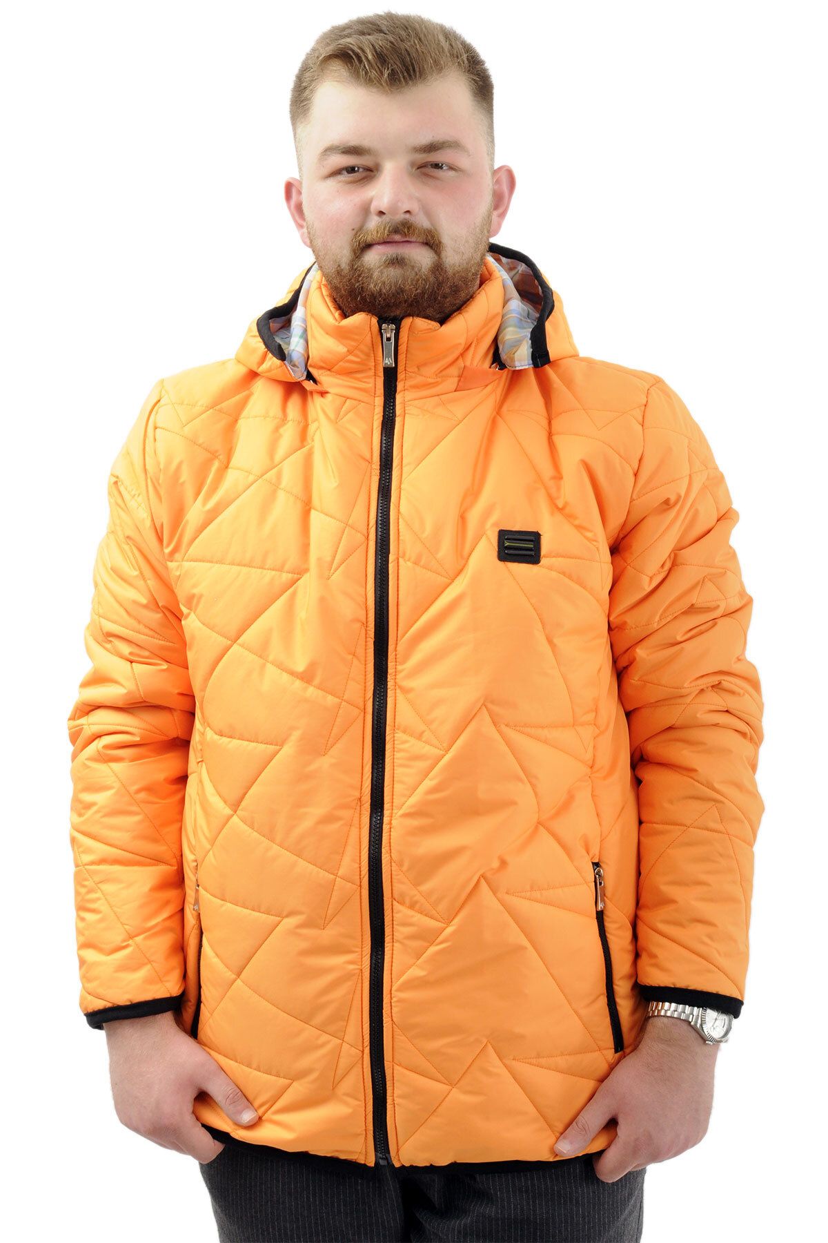 ModeXL-Men's Quilted Coat Hooded - Plus Size, Orange U24606 5