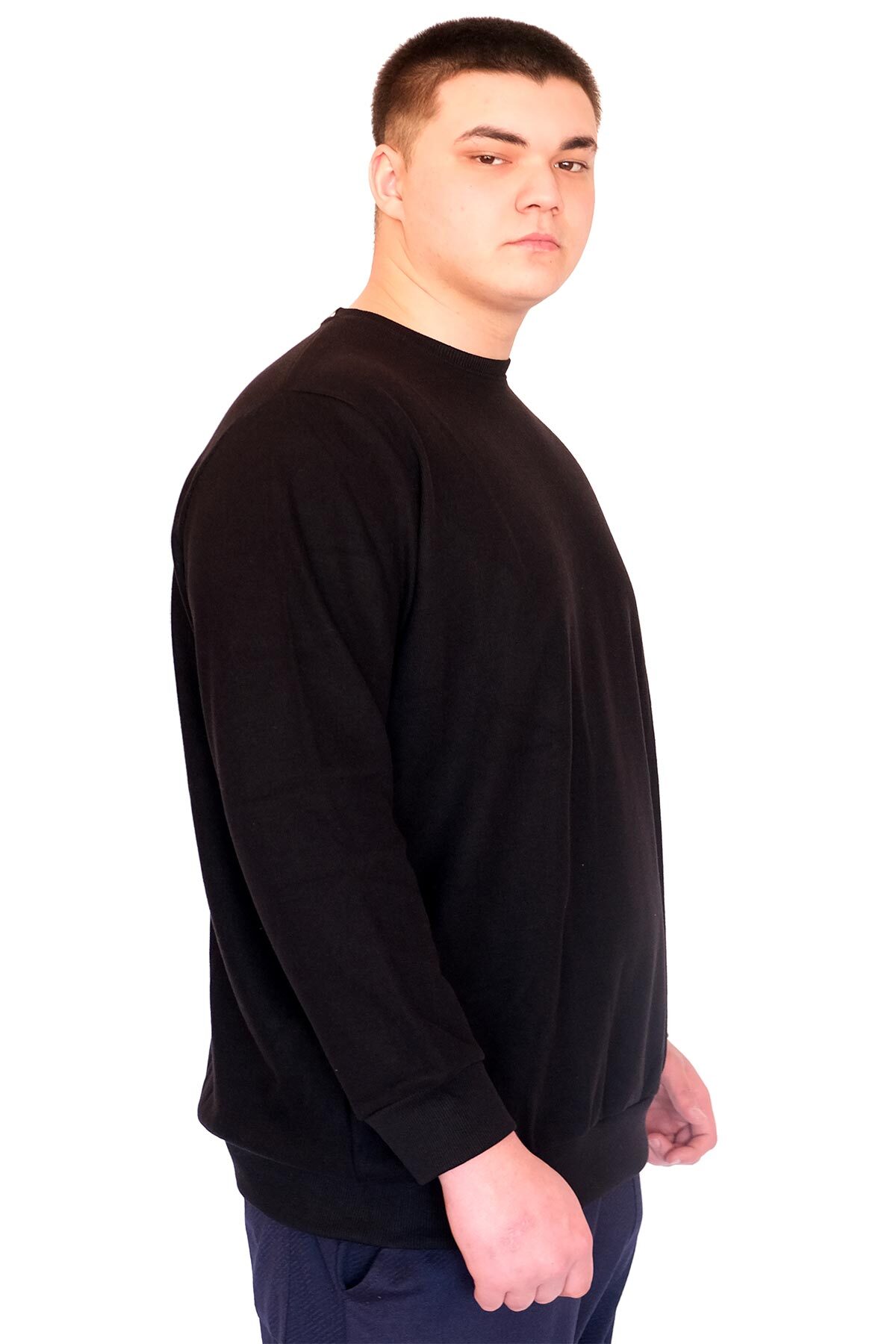 ModeXL Mode XL Büyük Beden Erkek Bisiklet Yaka Sweatshirt Selanik U24441 Siyah görsel 2