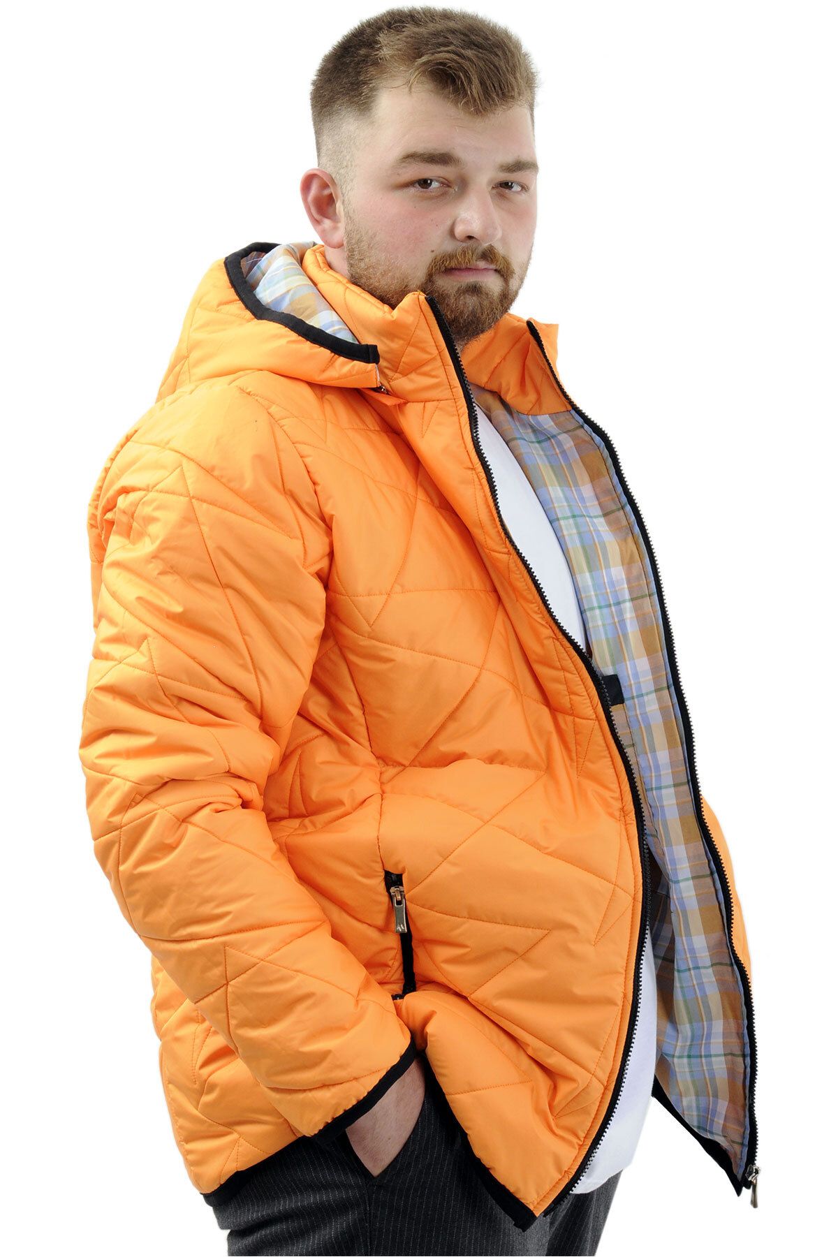 ModeXL-Men's Quilted Coat Hooded - Plus Size, Orange U24606 3