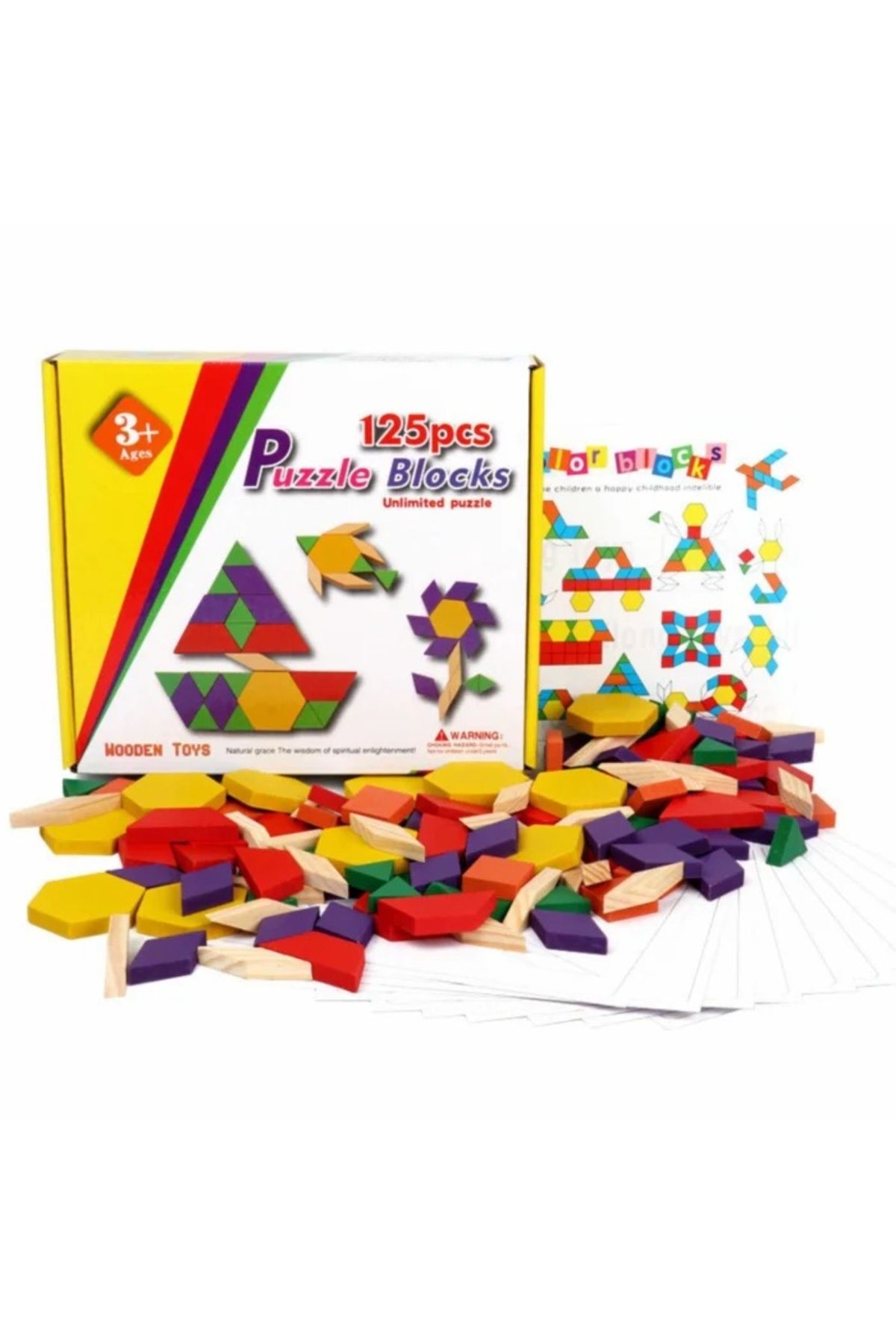 BAK GEL AL Ahşap 125 Parça Renkli Blok Tangram Puzzle Seti - Eğitici ve Eğlenceli Oyun