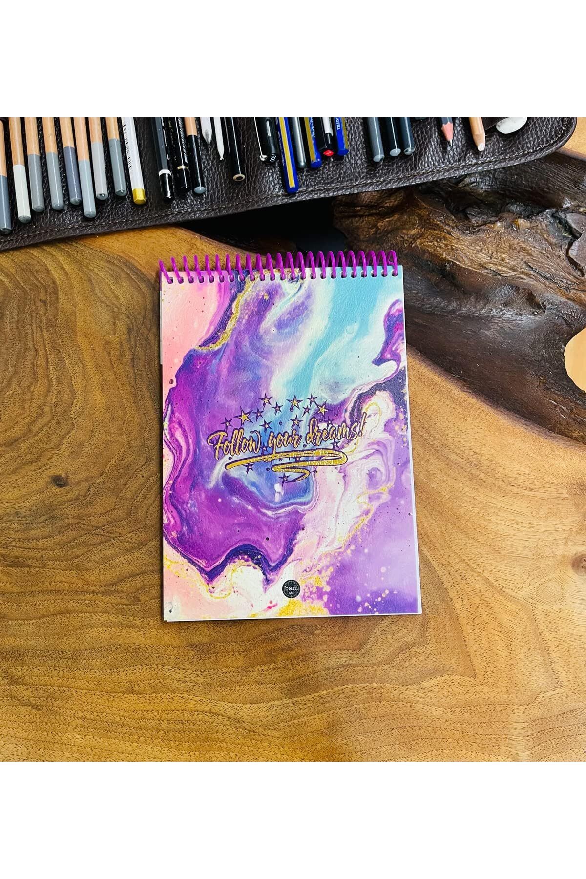 NcK A5 Sketch Book - Eskiz Defteri - Spiralli Tutuş / Grenli Sert Tasarım Kapak