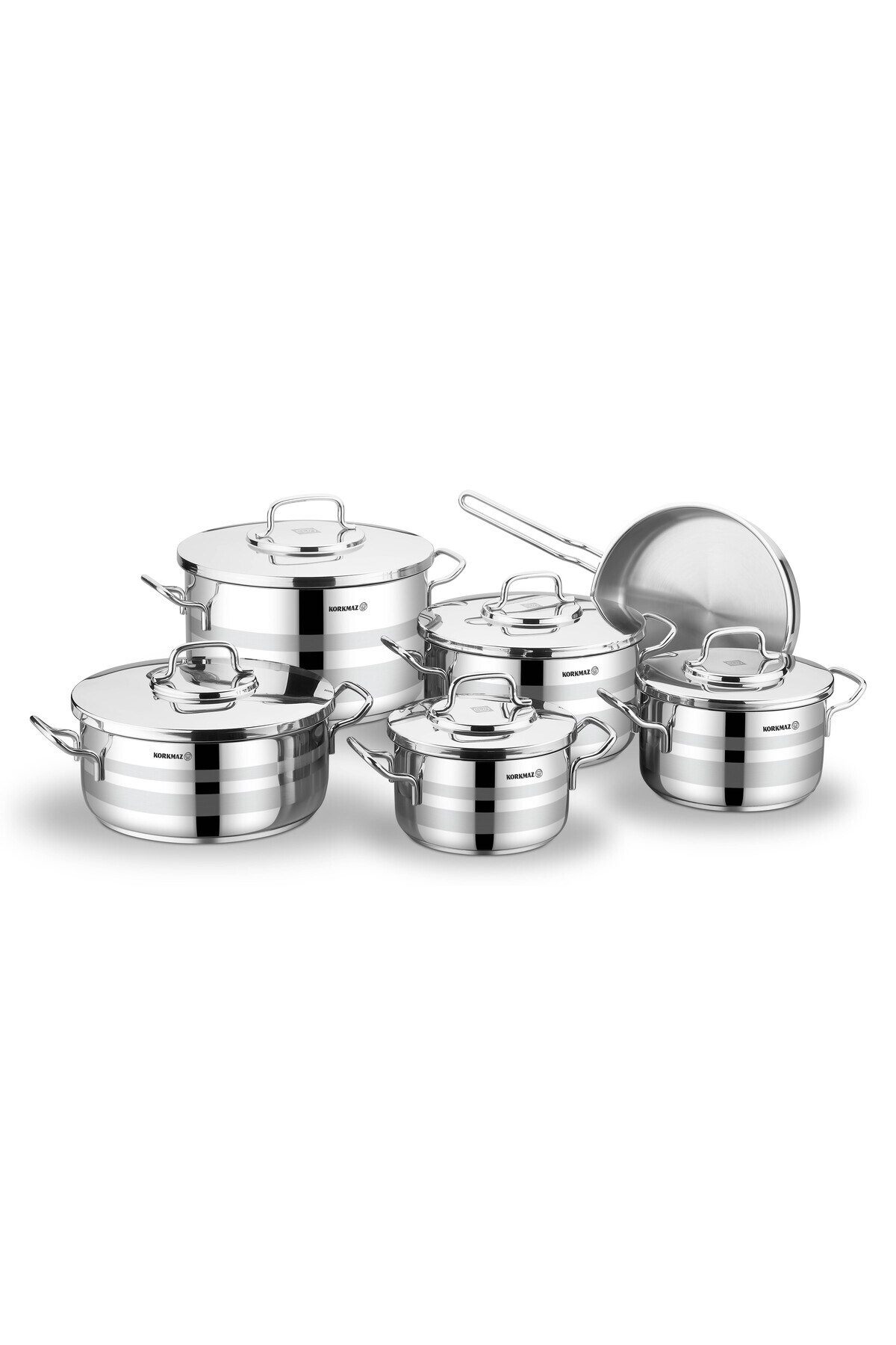 KORKMAZ Astra 2 Stainless Steel Cookware Set, 11 Pieces, 2.5lt - 4.5lt - 6.3lt - 5.3lt - 10.0lt - 2.7lt