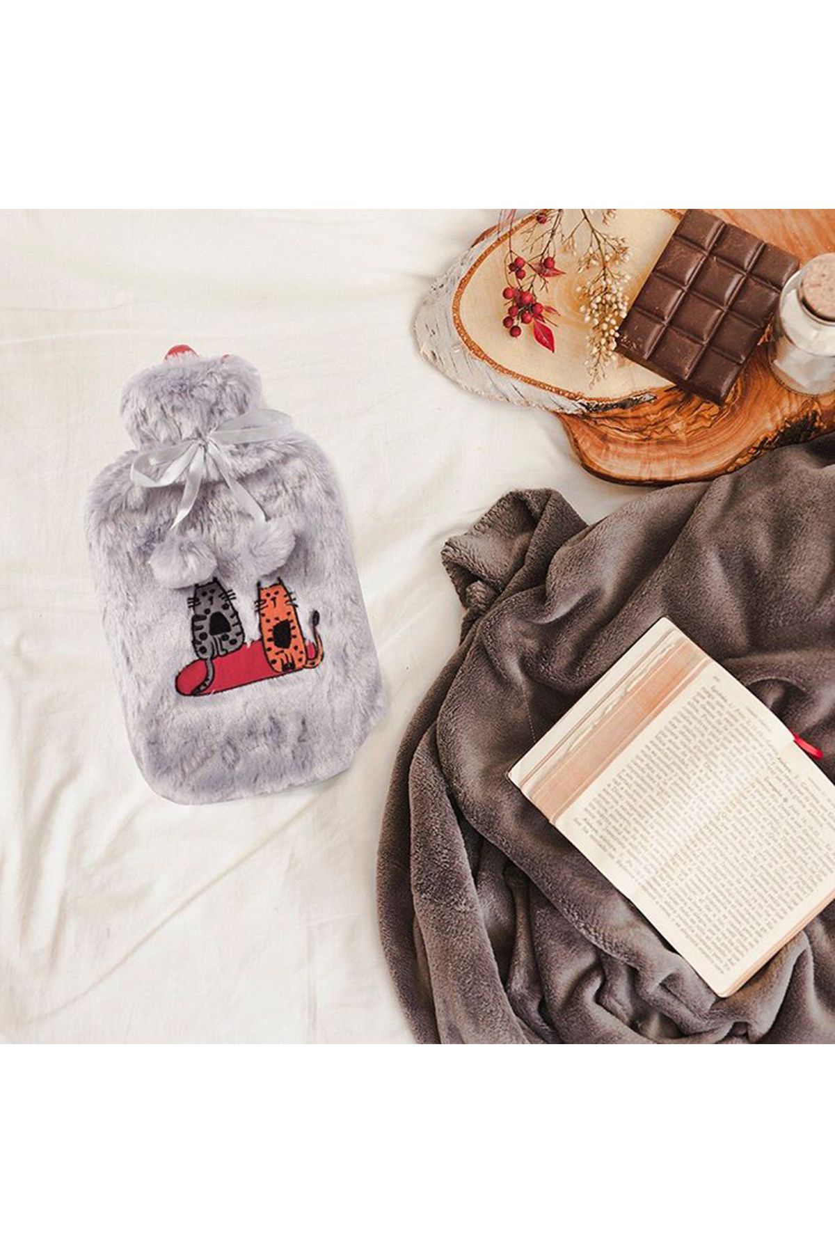 Biggdesign-Cats in Istanbul Gray Plush Hot Water Bag 6