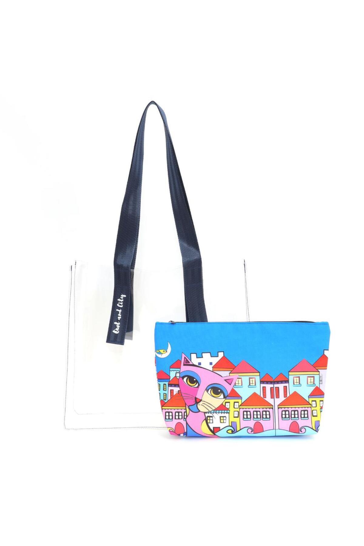 Biggdesign Owl And City Şeffaf Alışveriş Ve Plaj Çantası görsel 3