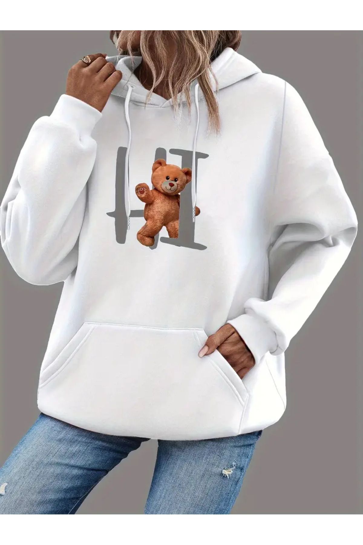 PENTHİLUS Hİ !!  Baskılı Kapüşonlu Sweatshirt Hoodie Oversize