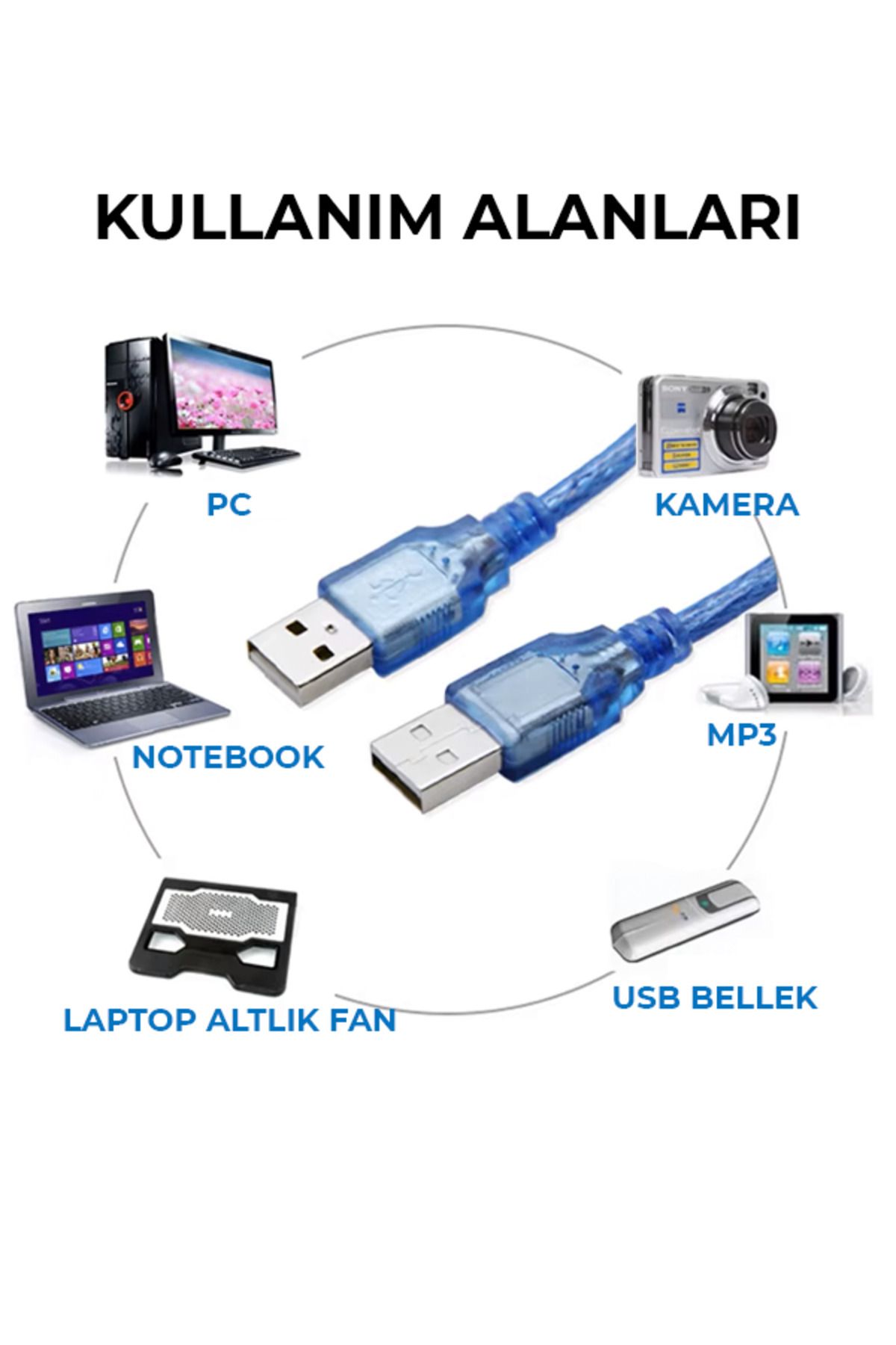 ERDİNEKS Usb to Usb Kablo 300cm Laptop Soğutucu Kablosu