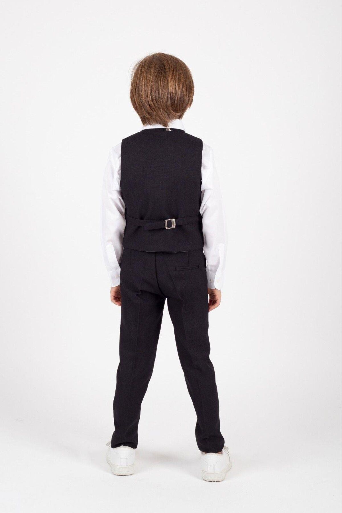 Magu-Black Kids Suit Stylish Design Tuxedo with Bow Tie Vest 2