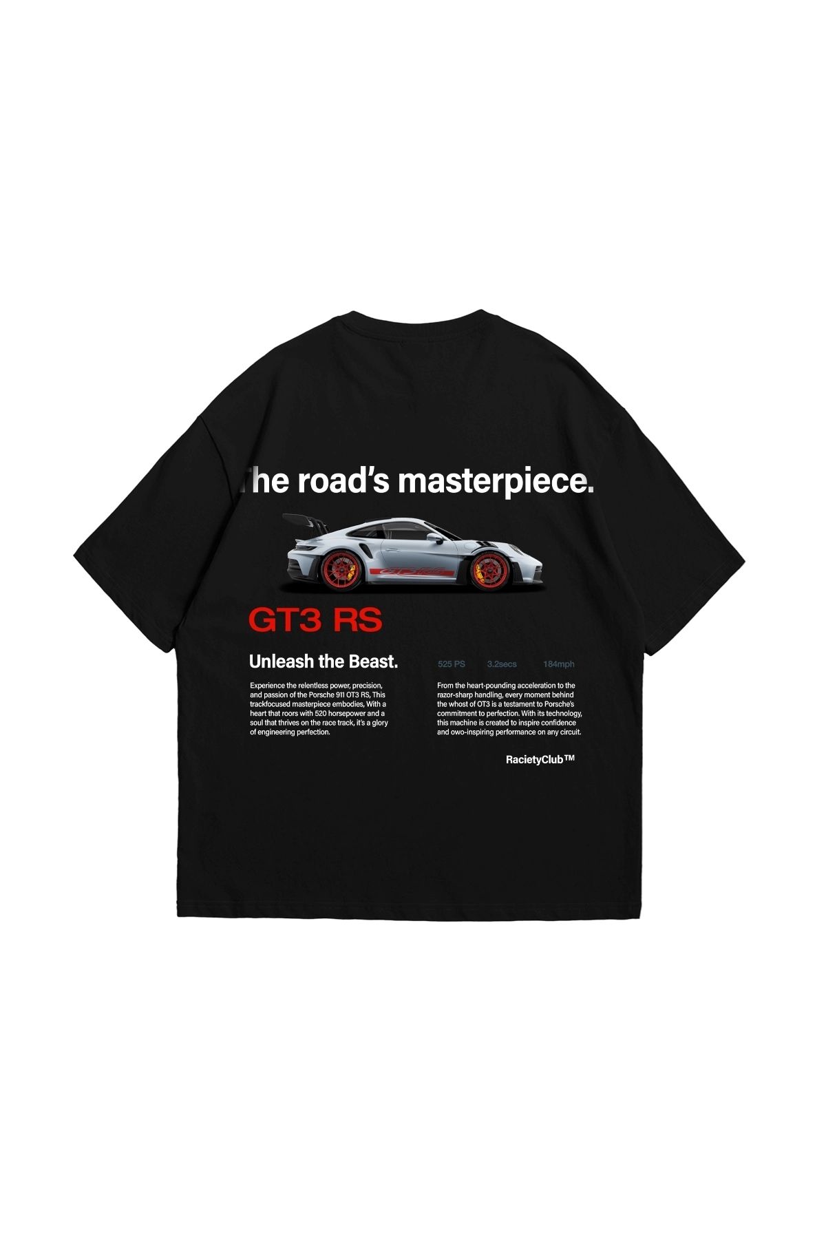 Sekizbiraltı Racing 911 Car Baskılı Oversize Unisex Siyah Tshirt