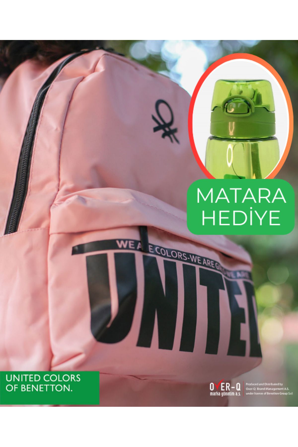 Benetton BAGGYMOOD Özel Seri Sırt/ Okul Çantası +A Kalite Pembe Kumaş  MATARA HEDİYE