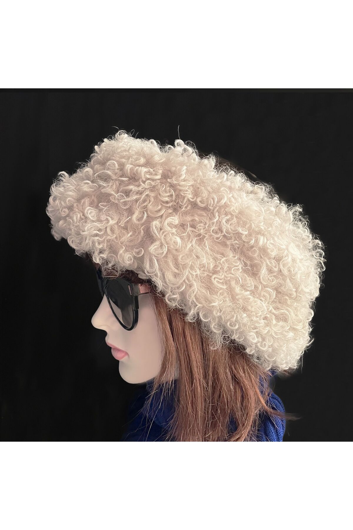 Shark-Anatolia Handmade 100% Wool Curly Cream Fur Women's Real Leather Hat 4