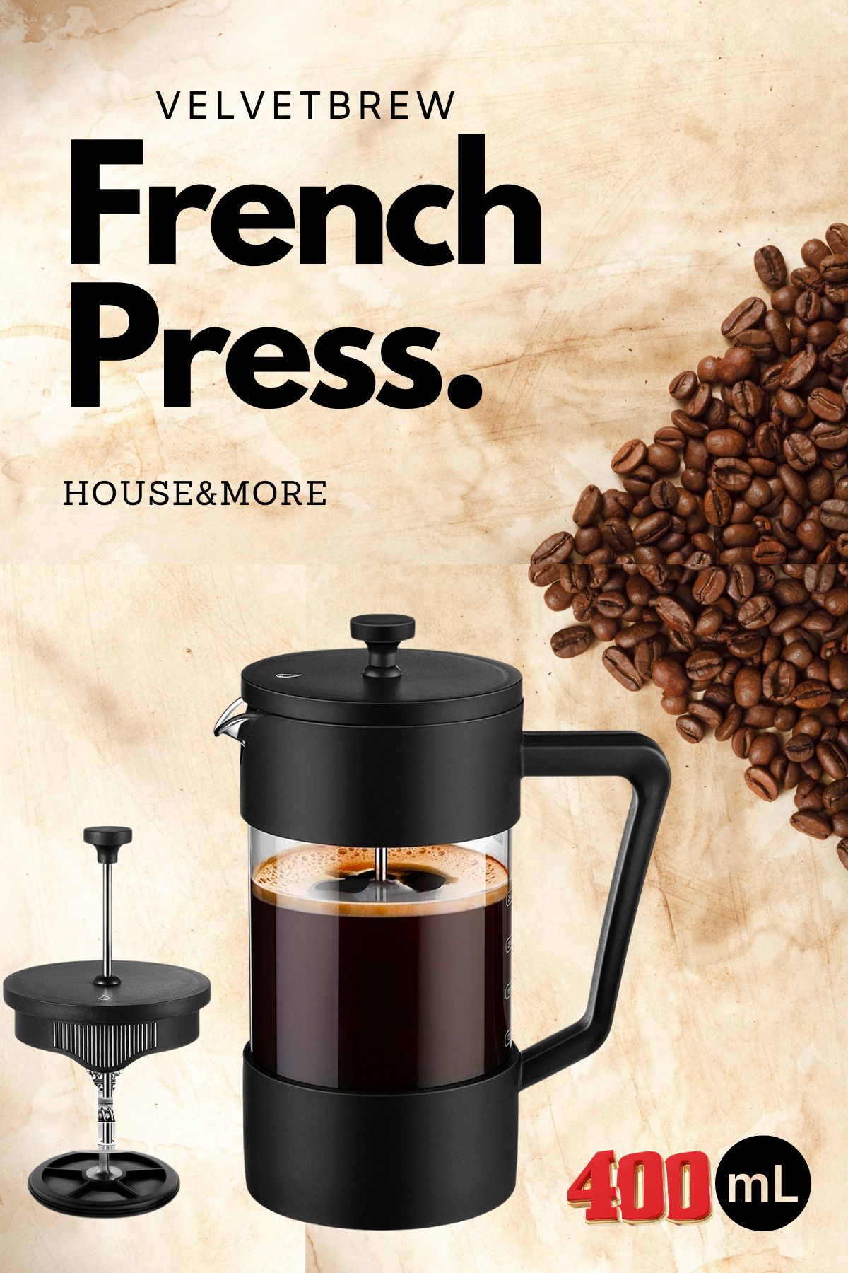 AGNESS VelvetBrew French Press | 400 Ml