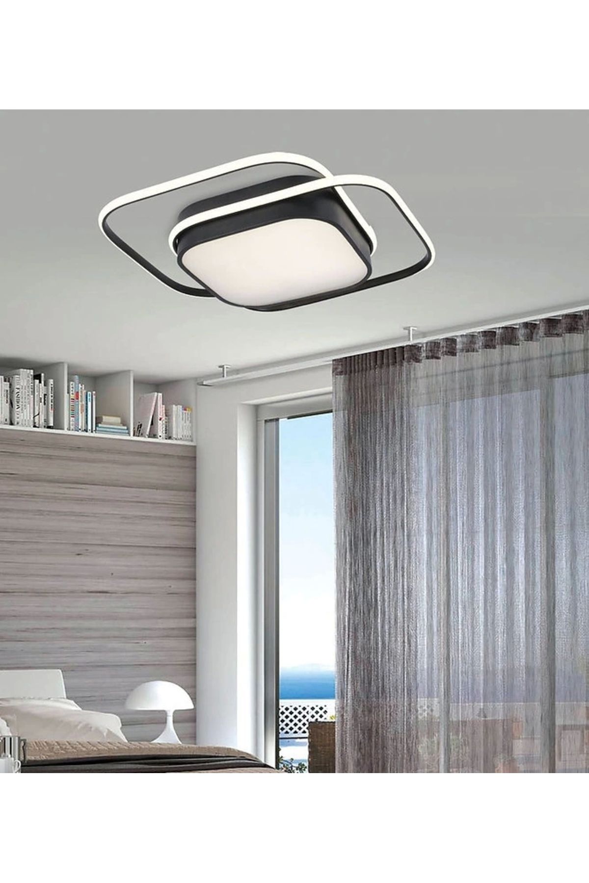 NZL Lighting İkili Kare Led Plafonyer Avize Üç Renkli Siyah Renkli Ve Led Tavan Lambası